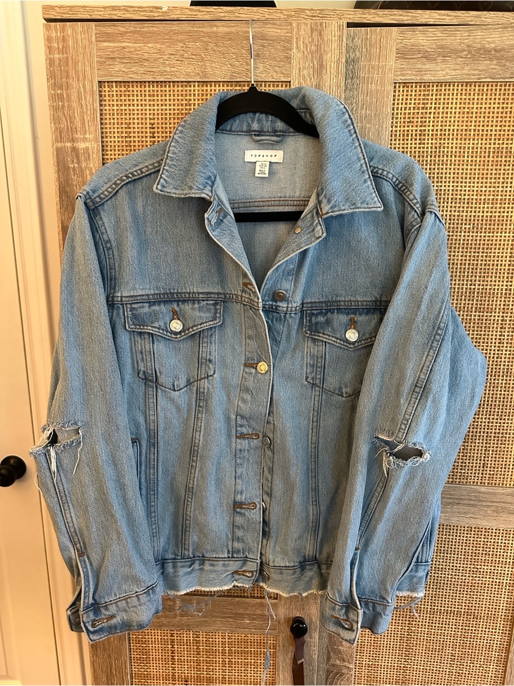 Topshop Light Wash Distressed Denim Jacket